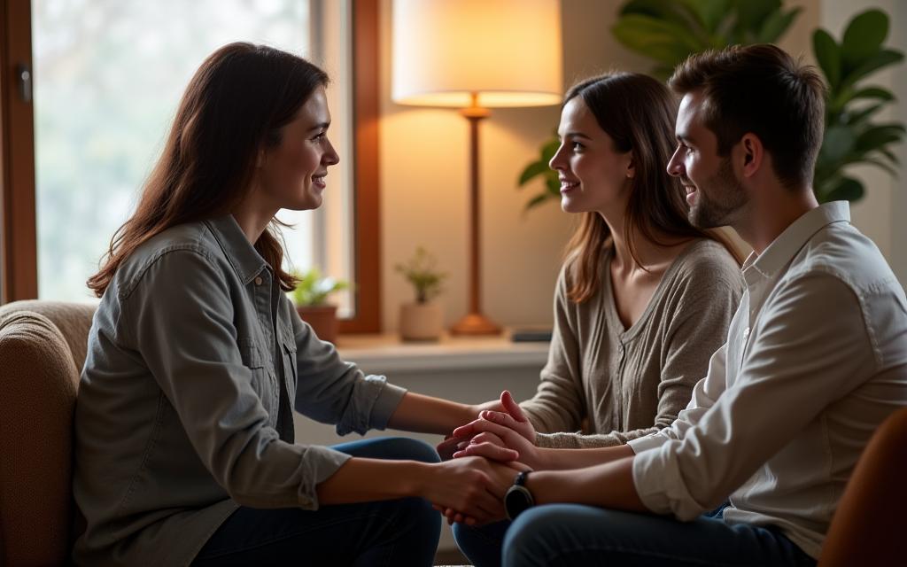 Pareja en sesión de terapia trabajando en comunicación